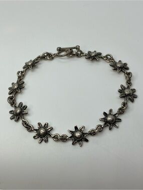 Vtg 925 Mexico Floral Daisy Sunflower Heavy Link Toggle Sterling Silver Anklet